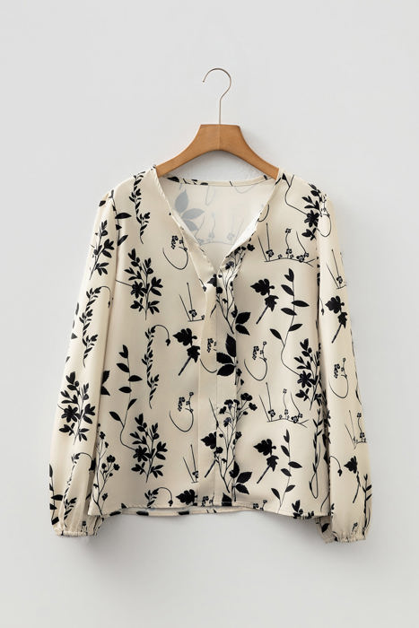 HIDDEN GEMS | Floral Split Neck Long Sleeve Blouse
