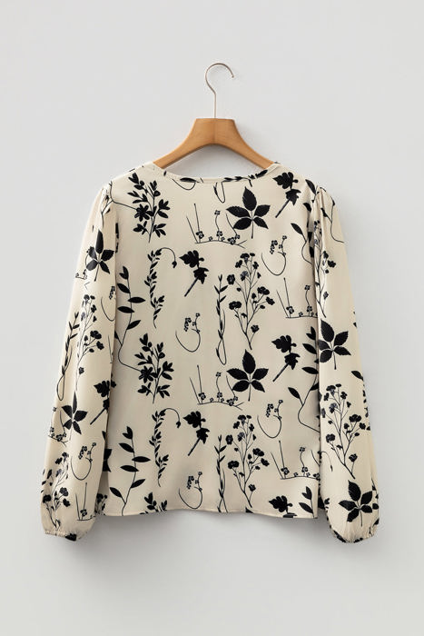 HIDDEN GEMS | Floral Split Neck Long Sleeve Blouse
