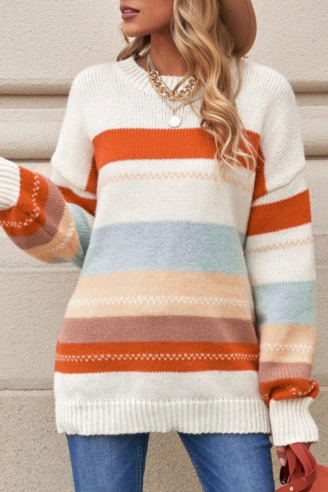 HIDDEN GEMS Soft Colorful Stripe Sweater