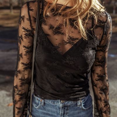 HIDDEN GEMS | Lace Mesh Sheer Long Sleeve Blouse