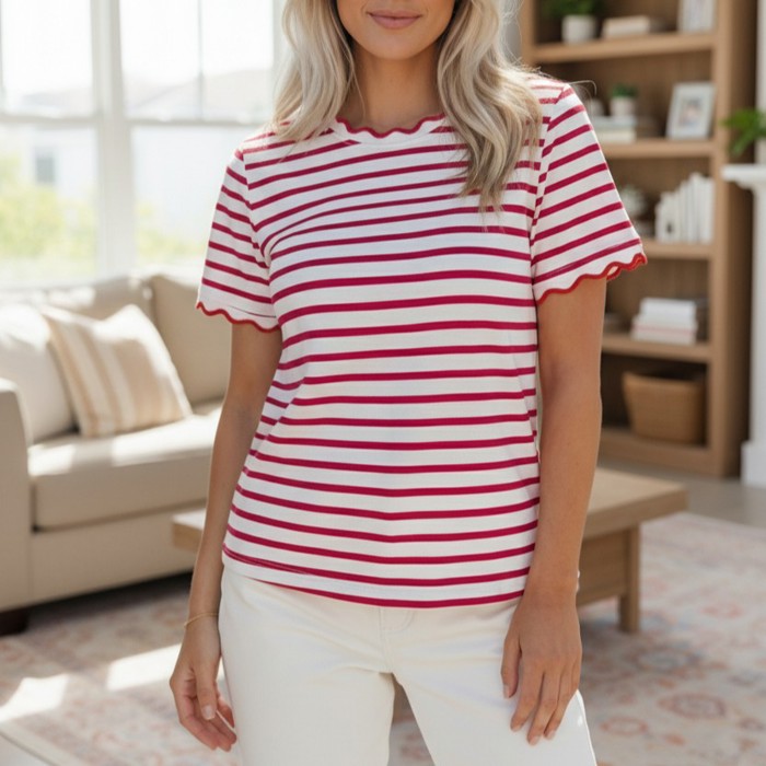 Serena Scalloped Stripe Top