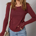  HIDDEN GEMS | Ribbed Buttoned Cuff Long Sleeve Top