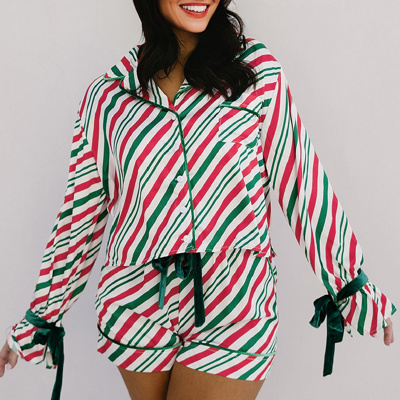HIDDEN GEMS | Christmas Stripe Velvet Bow Pajama Set