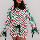  HIDDEN GEMS | Christmas Stripe Velvet Bow Pajama Set