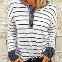  Clearance! Stripe Waffle Knit Buttoned Henley Top