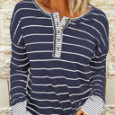  HIDDEN GEMS | Stripe Waffle Knit Buttoned Henley Top