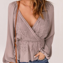  SALE! Lace Surplice Balloon Sleeve Blouse