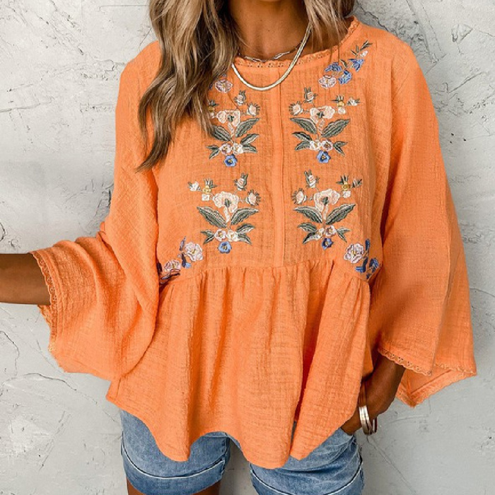 SALE! Vibrance Embroidery Buttoned-Back Top