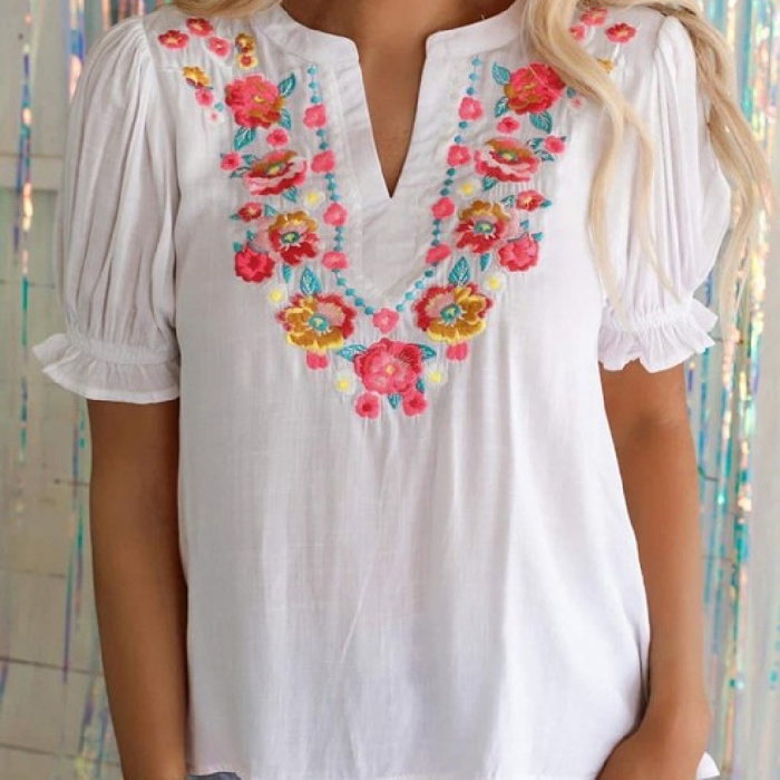 SALE! Floral Embroidered Puff Sleeve Top