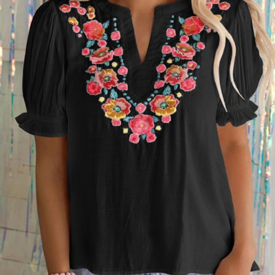 SALE! Floral Embroidered Puff Sleeve Top