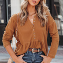  SALE! Waffle Buttoned Long Sleeve Top