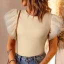  HIDDEN GEMS | Dotted Mesh Ruffle Sleeve Top
