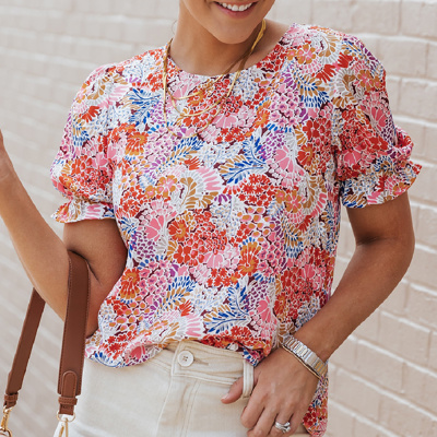 HIDDEN GEMS Floral Puff Sleeve Top