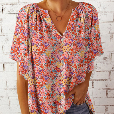 SALE! Floral V-Notch Blouse