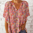  SALE! Floral V-Notch Blouse