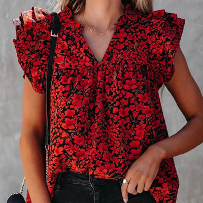 SALE! Floral Ruffle Sleeve V-Neck Top