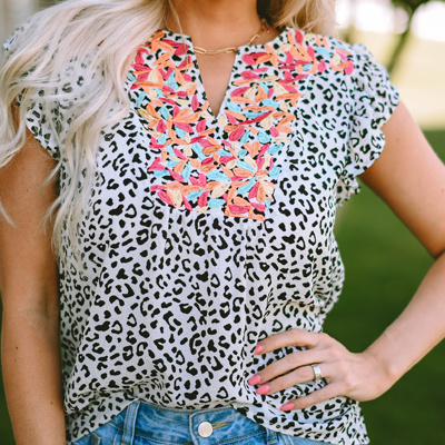 SALE! Floral Embroidered Leopard Top (Smalls left!)