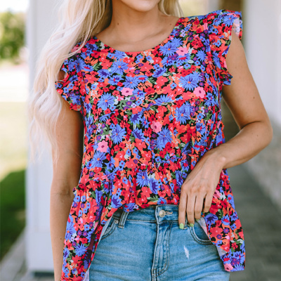 HIDDEN GEMS Floral Babydoll Ruffle Top