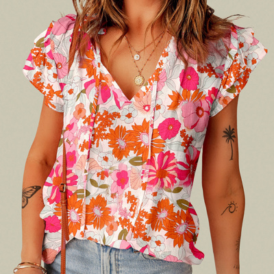 HIDDEN GEMS Retro Floral Ruffle Top