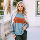  HIDDEN GEMS | Stripe Colorblock Bishop Sleeve Top