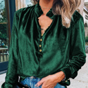  HIDDEN GEMS Velvet Ruffle Buttoned Top