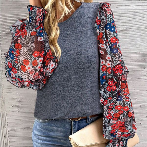 HIDDEN GEMS Heather Floral Ruffle Top