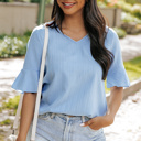  HIDDEN GEMS | Textured Ruffle Sleeve V-Neck Top