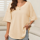  HIDDEN GEMS | Waffle Reverse Seam V-Neck Top