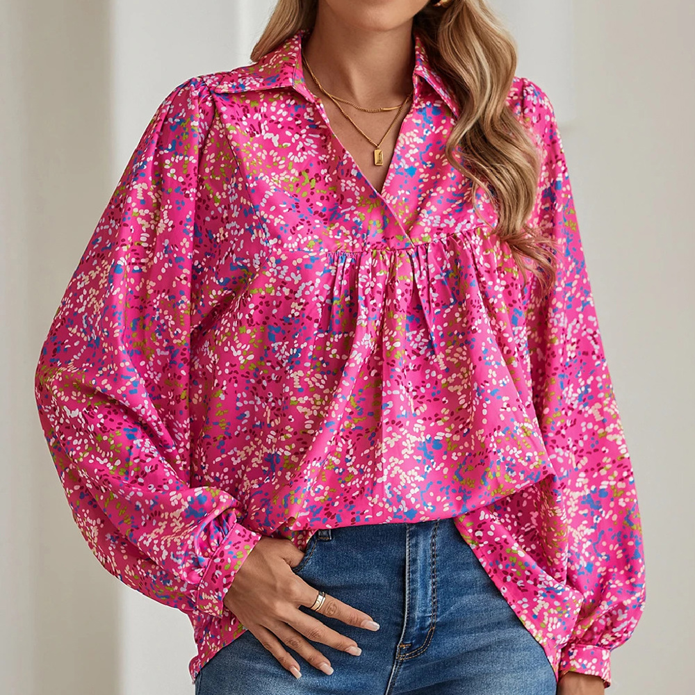 HIDDEN GEMS Vibrant Abstract Collared Top