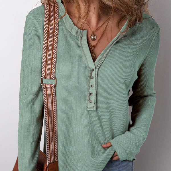 TRENDY WASHED HENLEY WAFFLE TOP