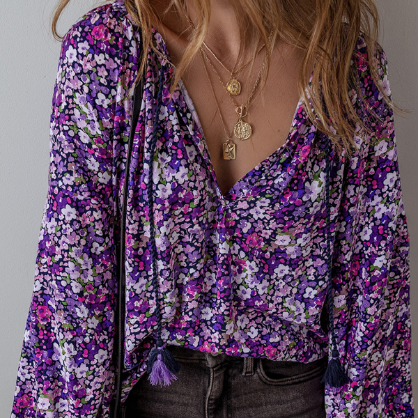 HIDDEN GEMS Floral Bishop Sleeve Blouse