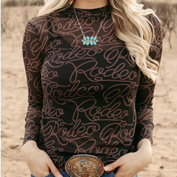 HIDDEN GEMS Rodeo Mesh Long Sleeve Top