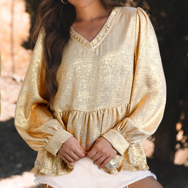 The Holiday Metallic Gold Babydoll Top