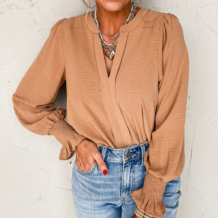 The Devon Crinkled Smocked Sleeve Blouse