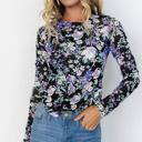 Black Small HIDDEN GEMS Floral Mesh Fitted Top