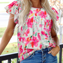  HIDDEN GEMS | Blooming Floral Flutter Sleeve Blouse