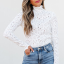  HIDDEN GEMS Floral Lace Mock Neck Top