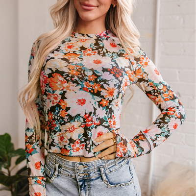 HIDDEN GEMS | Floral Mesh Long Sleeve Top