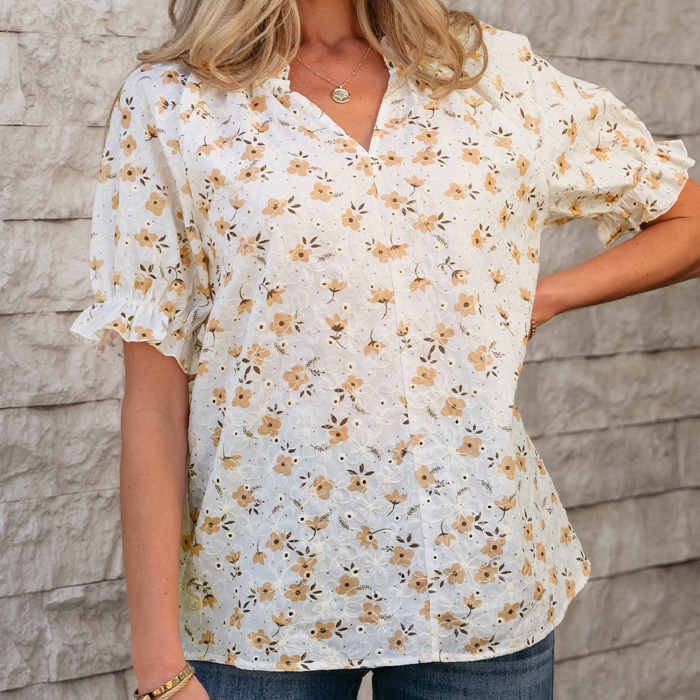 HIDDEN GEMS | Charming Floral Embroidered Blouse