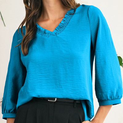 HIDDEN GEMS | Frilled V-Neck 3/4 Sleeve Blouse
