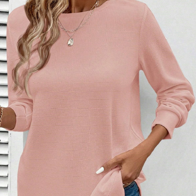 HIDDEN GEMS | Solid Waffle Knit Long Sleeve Top