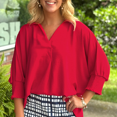 HIDDEN GEMS | Collared V-Neck 3/4 Sleeve Top
