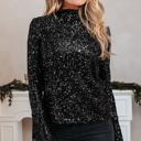  HIDDEN GEMS | Solid Sequin Backless Bell Sleeve Top