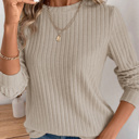  HIDDEN GEMS | Solid Ribbed Knit Textured Round Neck Top