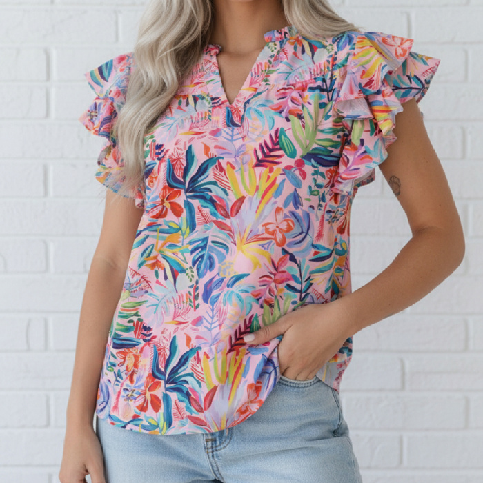 Tropical Days Floral Ruffle Blouse