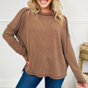  HIDDEN GEMS | Solid Corded Knit Long Sleeve Top