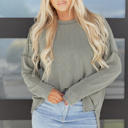  HIDDEN GEMS | Solid Corded Knit Long Sleeve Top