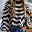  HIDDEN GEMS | Stripe Lace Trim 3/4 Wide Sleeve Top