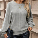  HIDDEN GEMS | Ribbed Knit Round Neck Lantern Sleeve Top