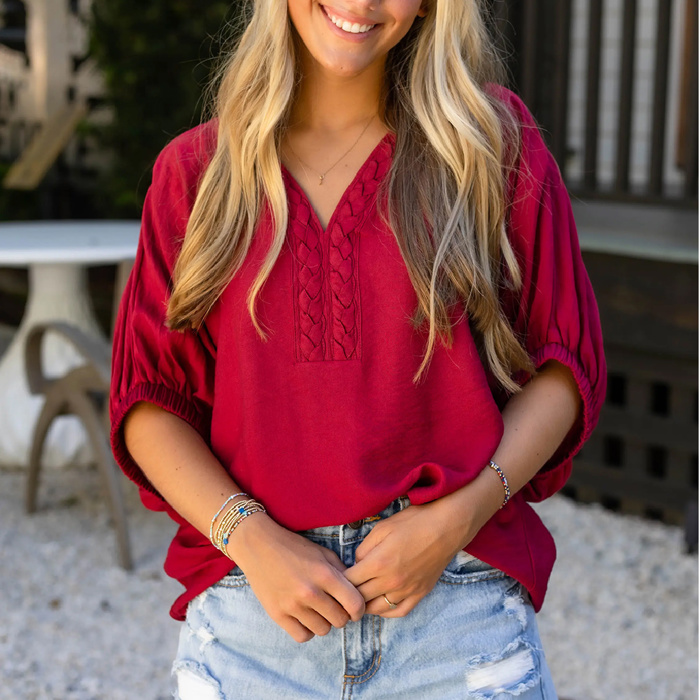 Brooklyn Braided V-Neck Blouse